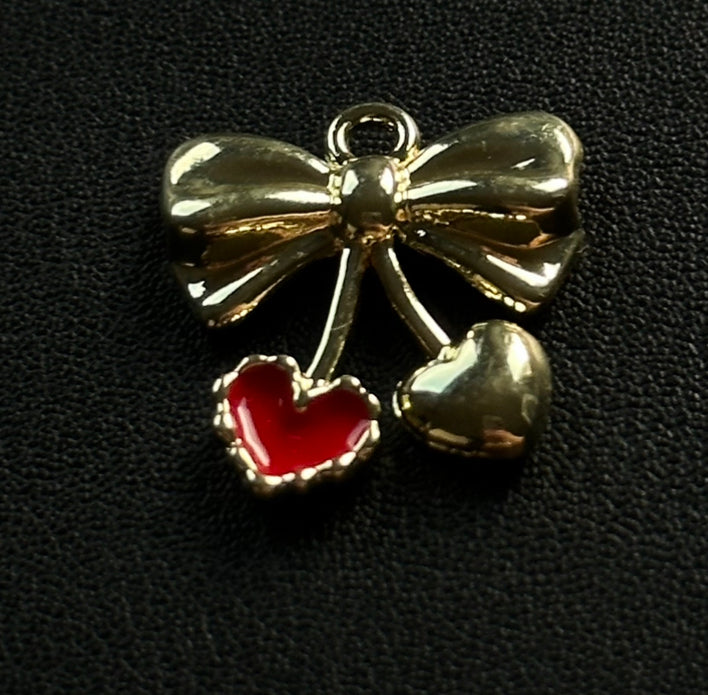 Red Heart Bow Charm