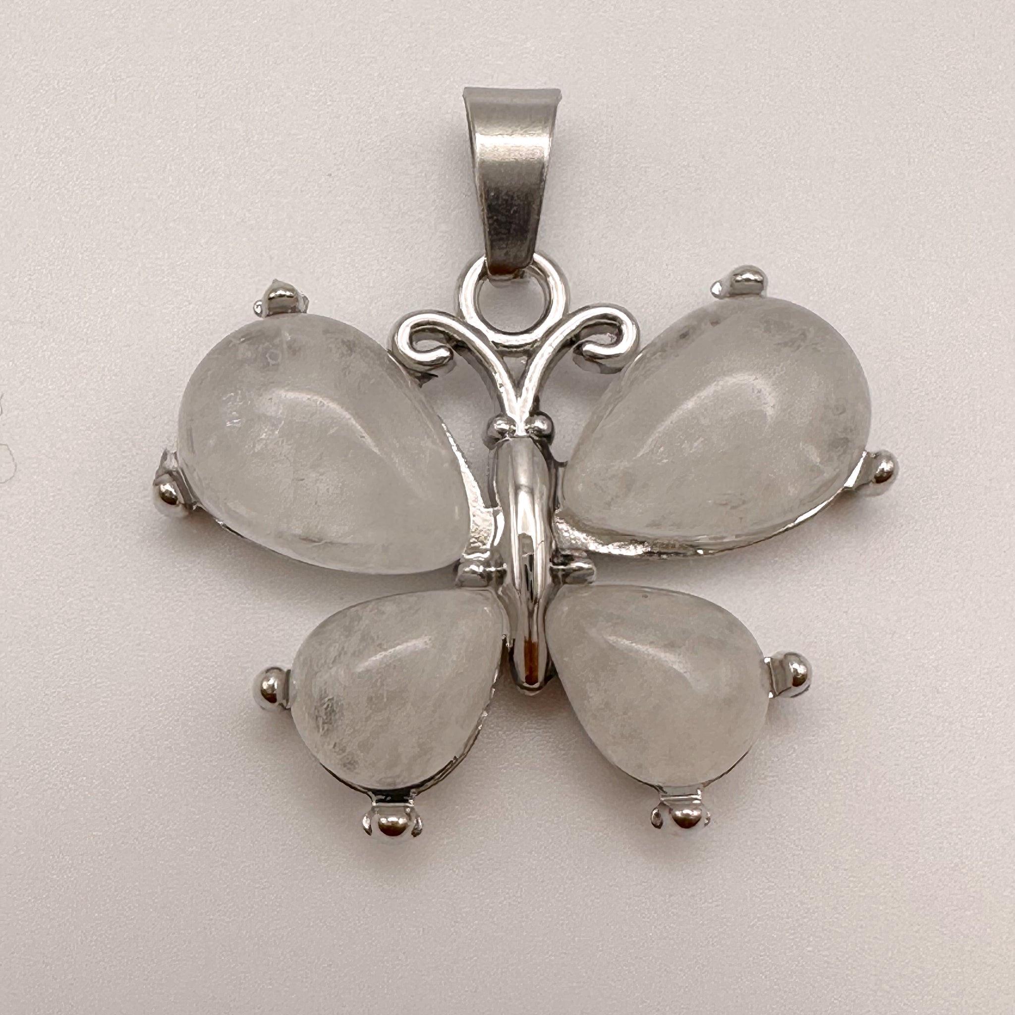 Clear Quartz Butterfly Charm - Silver