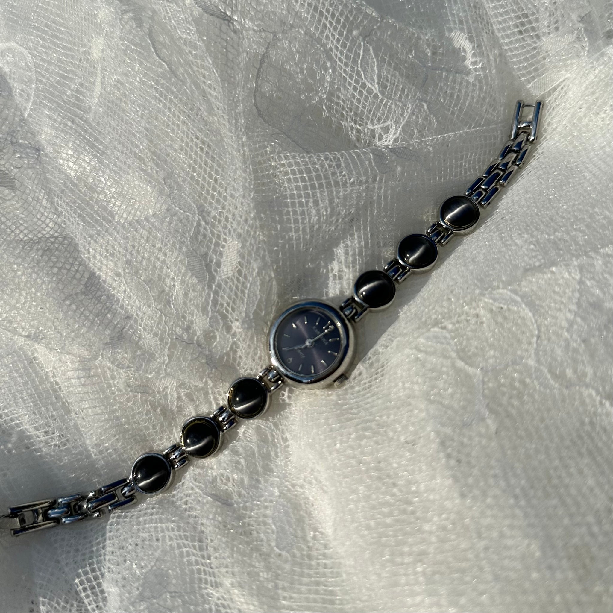 Silver Kareena Black Obsidian Stone Watch