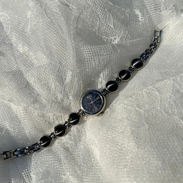 Silver Kareena Black Obsidian Stone Watch