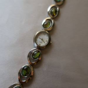 Silver with Green Tigers Eye Gemstones Watch